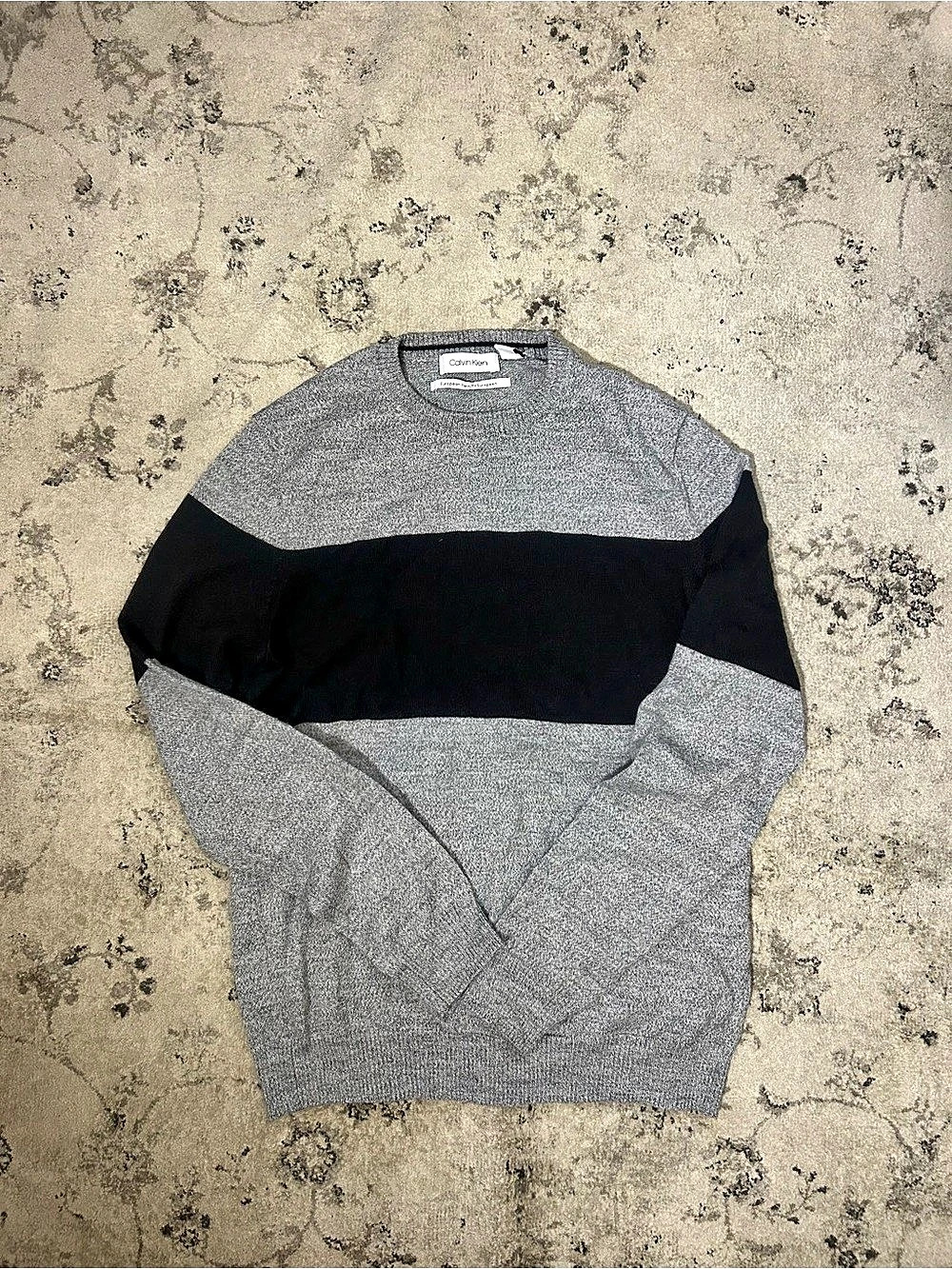 Calvin Klein Color Block Crewneck in Gray & Black